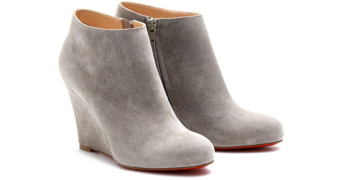 Christian louboutin Belle Zeppa 85 Suede Wedges in Gray (grey) | Lyst