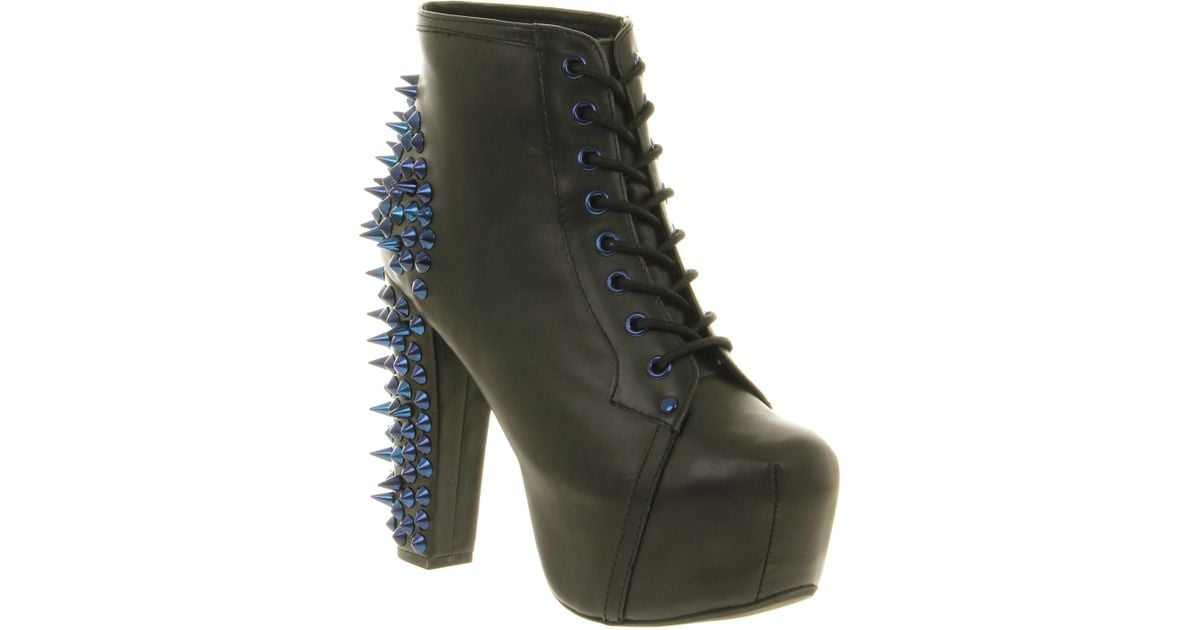 Lyst - Jeffrey Campbell Lita Platform Ankle Boot Black Lthr Blue Spikes ...