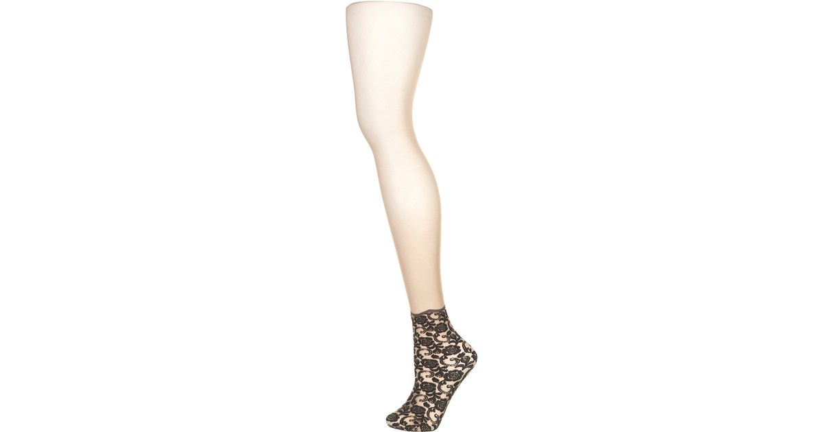 Lyst - TOPSHOP Mock Lace Ankle Tights in Natural