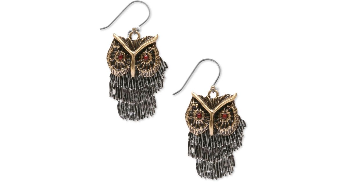 Lyst Lucky Brand Silver And Gold Tone Shaky Owl Earrings In Metallic