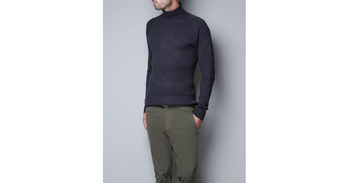 Zara Ribbed Polo Neck Sweater in Blue for Men Lyst