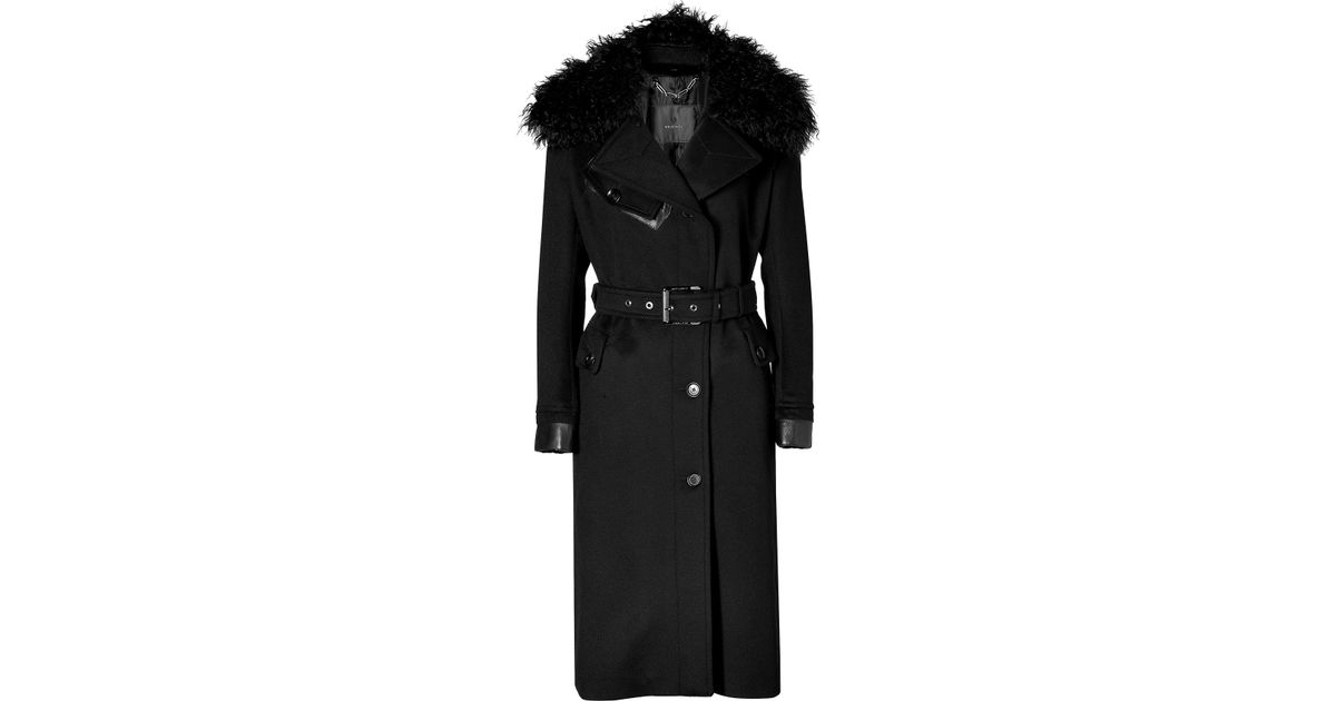 Belstaff Cashmere Belted Linton Trench Coat with Fur Collar in Black | Lyst