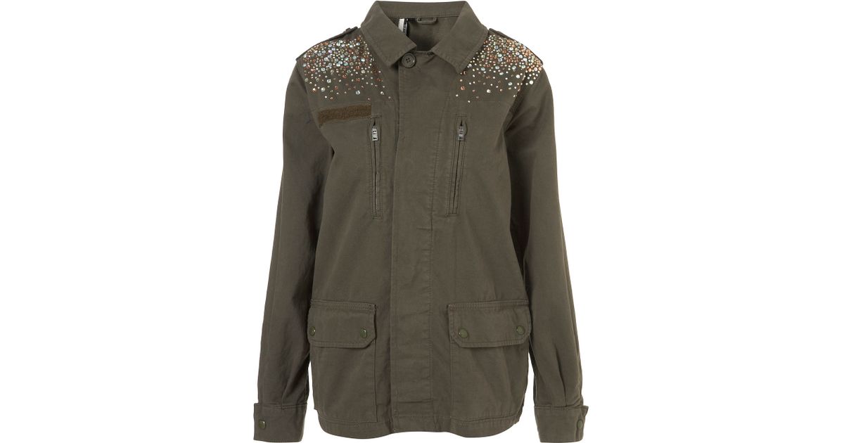 Lyst Crystal Embellished Army Jacket in Green