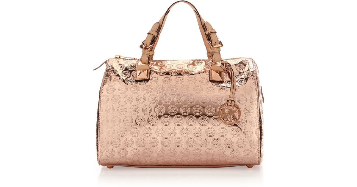 Lyst Michael Kors Grayson Large Satchel Rose Gold In Metallic
