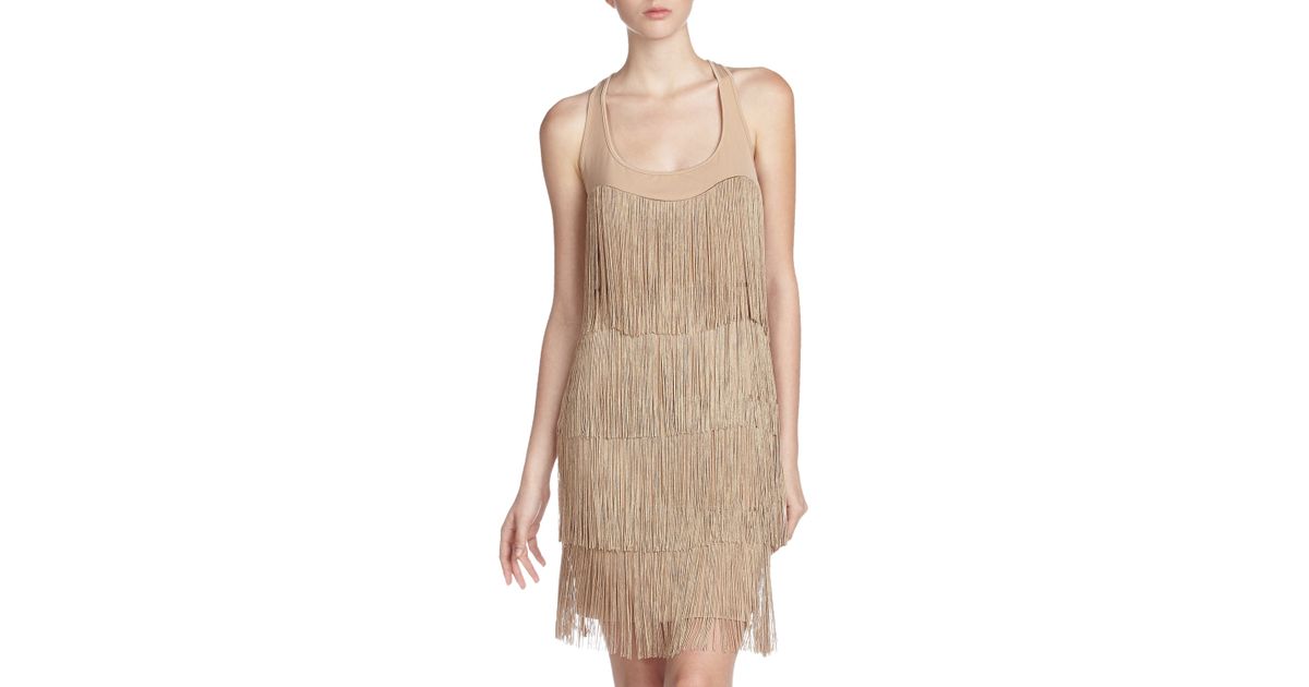 Lyst - Muse Fringe Jersey Dress in Natural