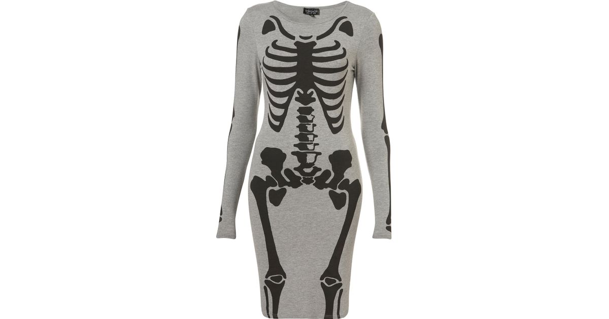 Lyst - Topshop Skeleton Bodycon Dress in Gray