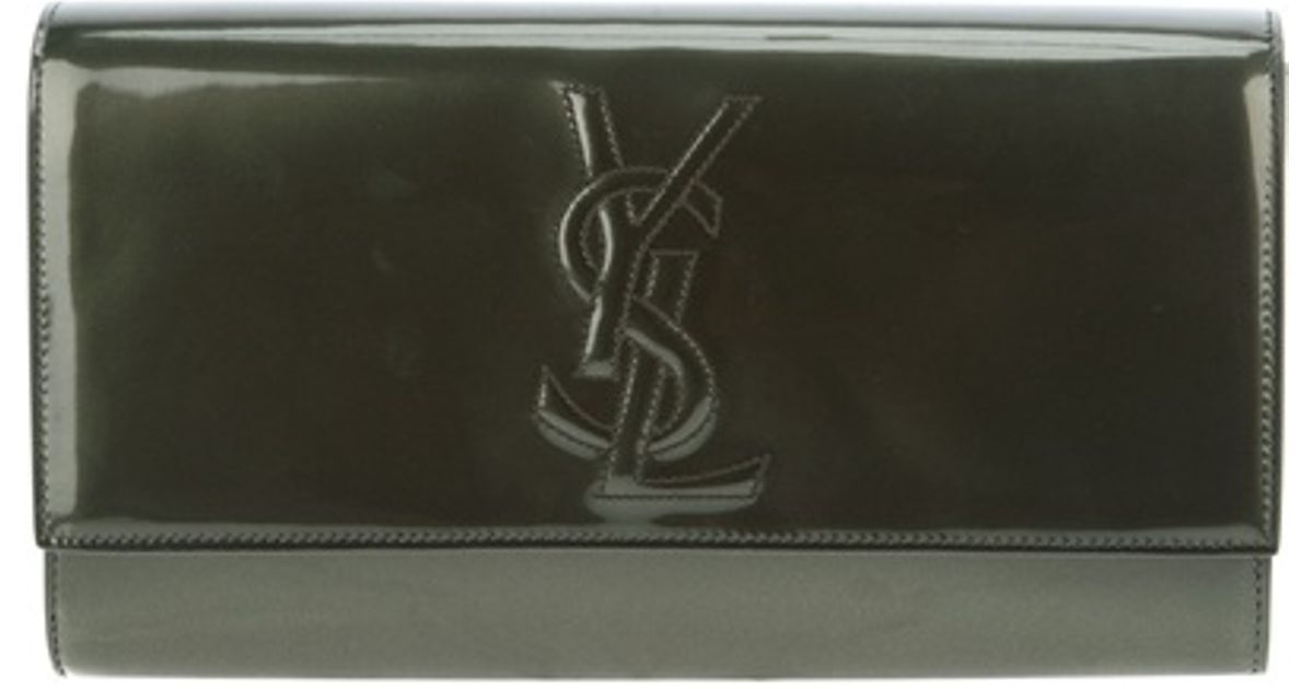 Saint laurent Patent Leather Clutch in Green | Lyst  