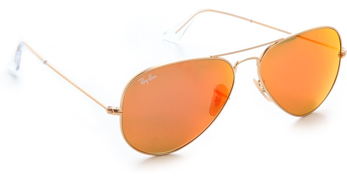 Ray Ban Mirrored Matte Classic Aviator Sunglasses In Gold Matte Goldred Mirror Lyst 