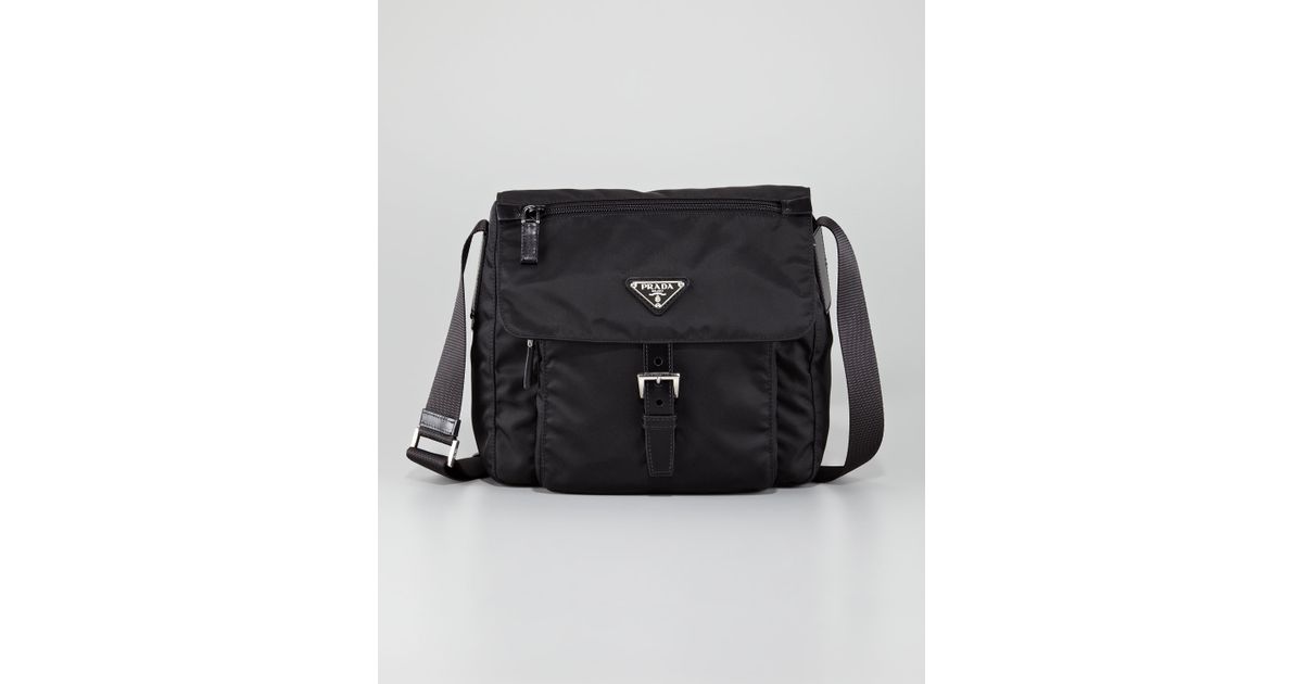 Prada Vela Flap Front Messenger Bag in Black (nero) | Lyst