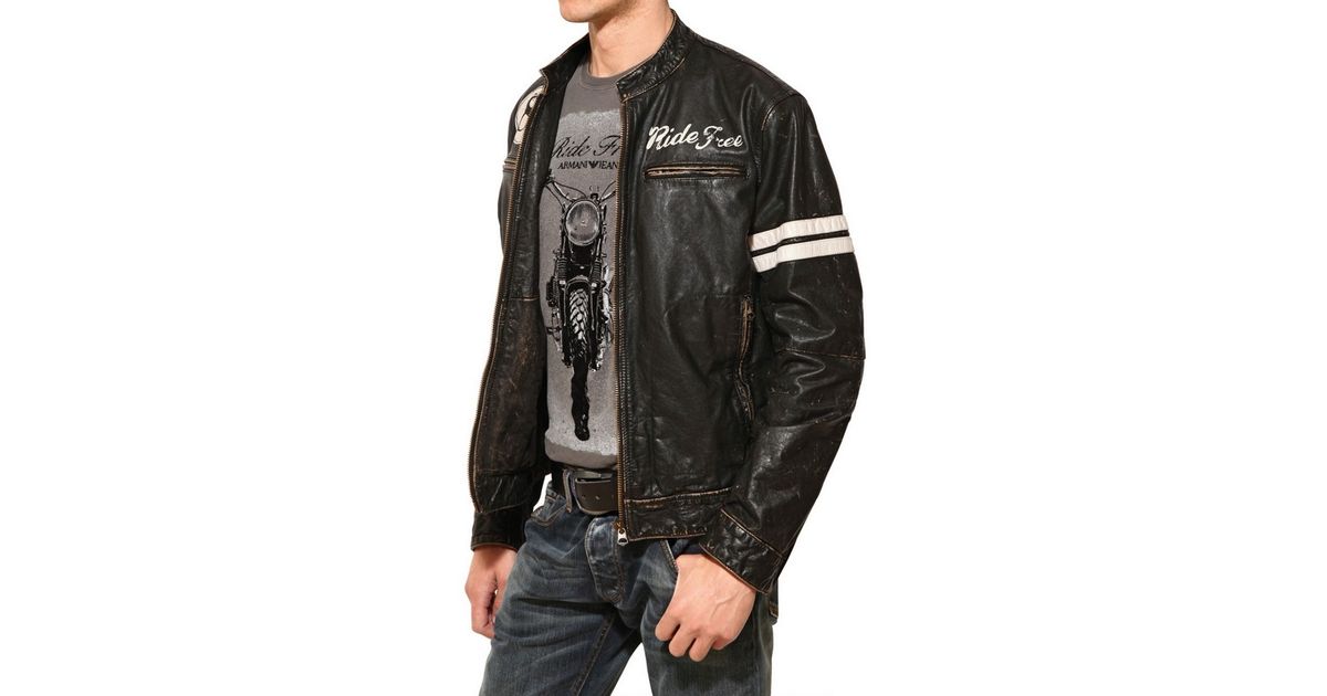 Armani Jeans Black Vintage Leather Biker Jacket Dsquared
