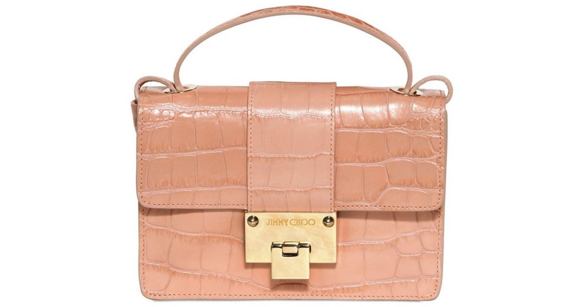 Lyst Jimmy Choo Rebel Mock Crocodile Print Leather Bag In Pink