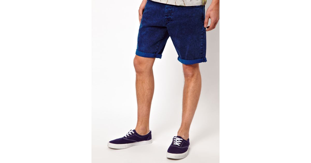 Asos Denim Shorts with Acid Wash in Blue for Men Lyst