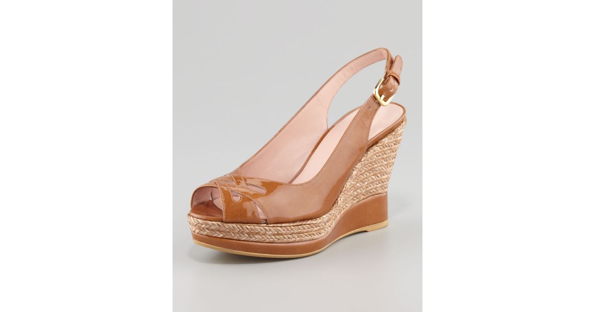 stuart weitzman patent leather wedge sandals