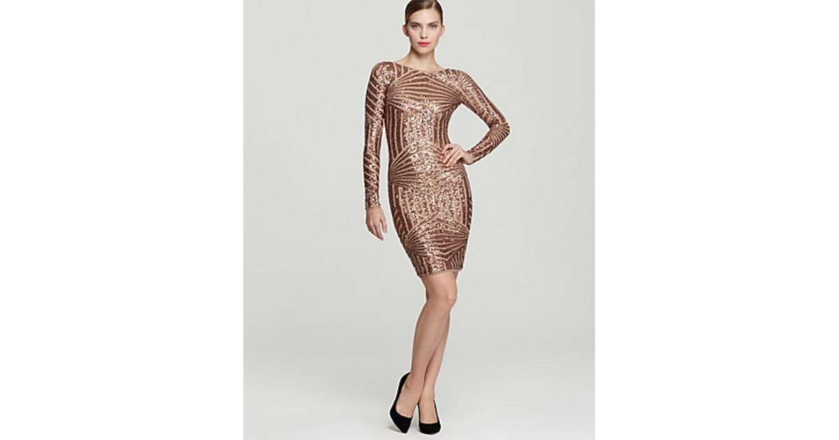 Lyst Bcbgmaxazria Sequin Dress Long Sleeve In Pink