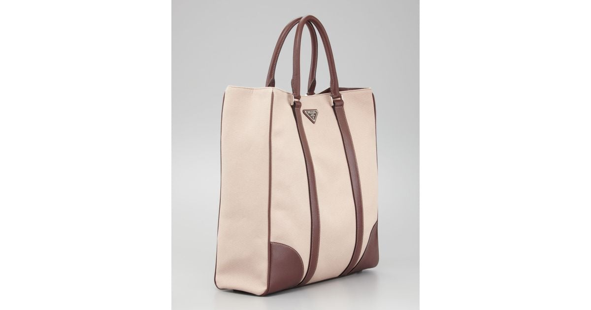 Lyst Prada Canvas Leather Tote Bag In Natural For Men