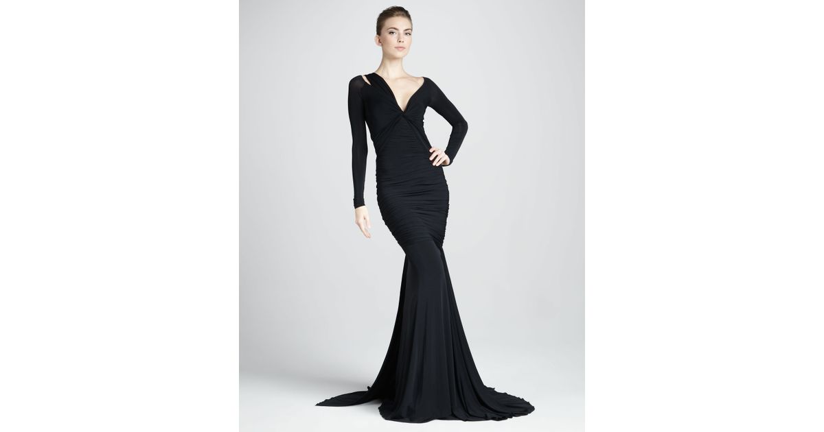Lyst Donna Karan Long Sleeve Mermaid Jersey Gown In Black