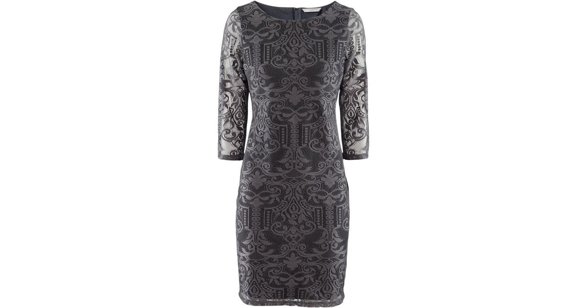 Lyst - H&m Lace Fitted Dress in Gray