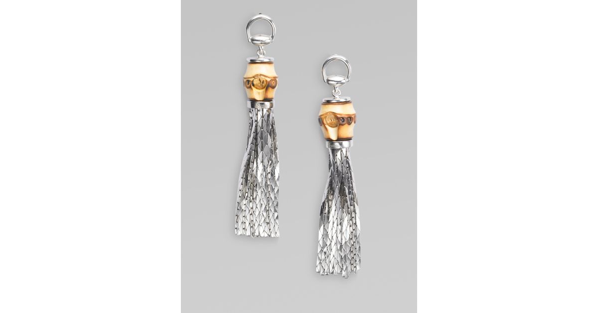 Lyst Gucci Sterling Silver Bamboo Earrings In Metallic