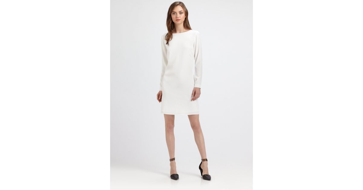 Tibi Solid Silk Shift Dress in Natural | Lyst Tibi Solid Silk Shift Dress in Natural | Lyst