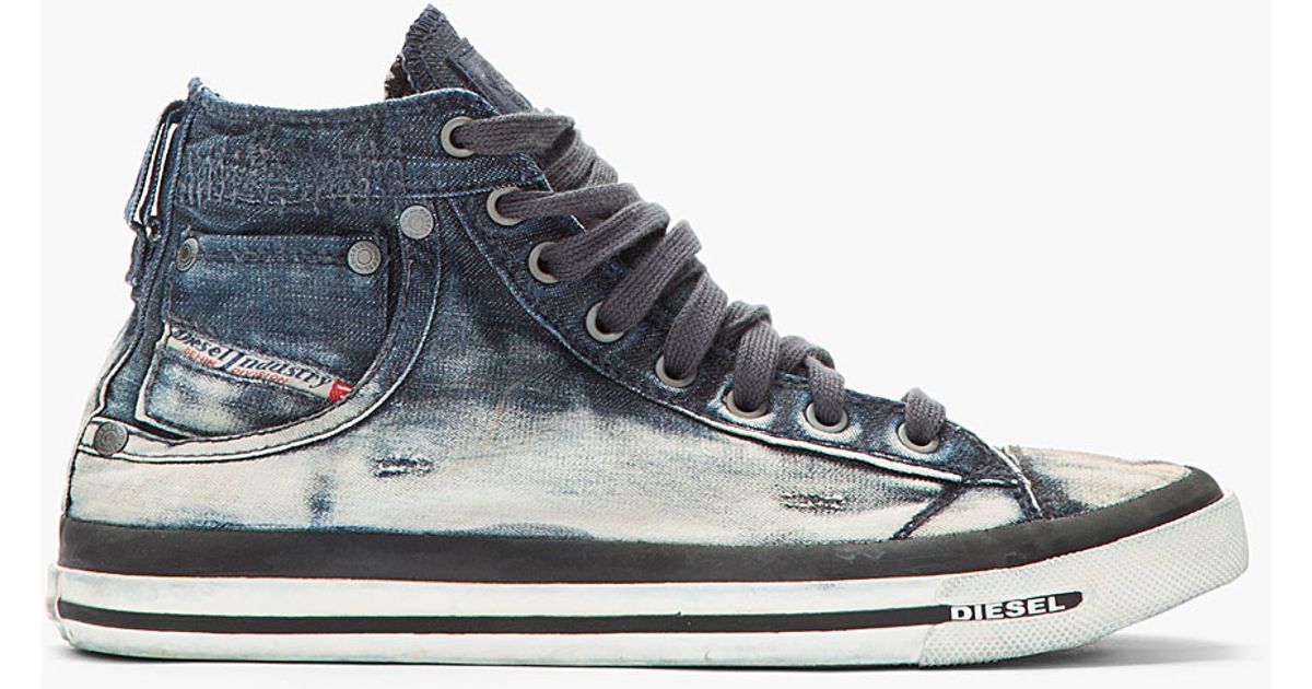 Lyst - Diesel Indigo Distressed Denim Exposure Sneakers in Blue for Men