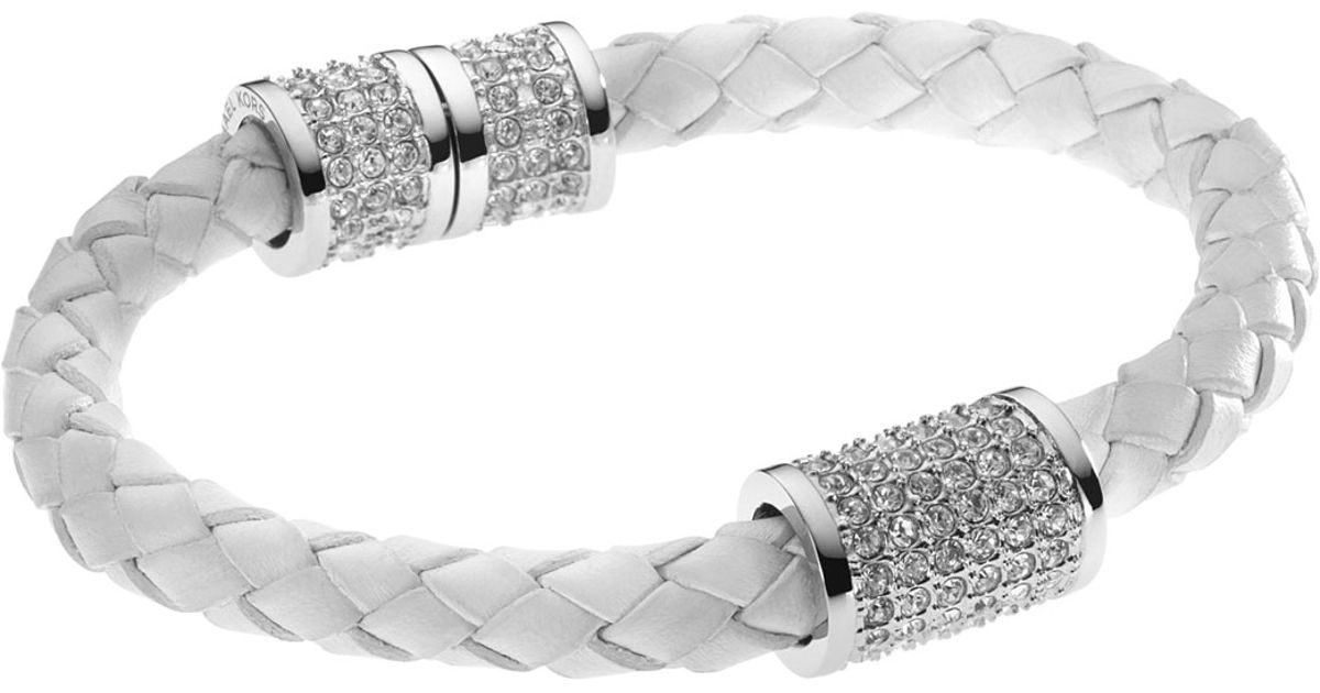 Lyst Michael Kors Braided Leather Crystallized Bracelet In White