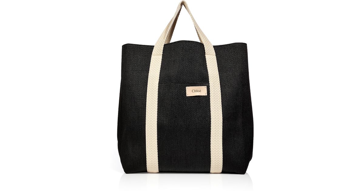 Lyst Chloé Black Cotton Blend Oversized Beach Tote In