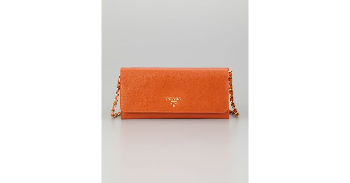Prada Saffiano Wallet On A Chain in Orange (papaya) | Lyst  