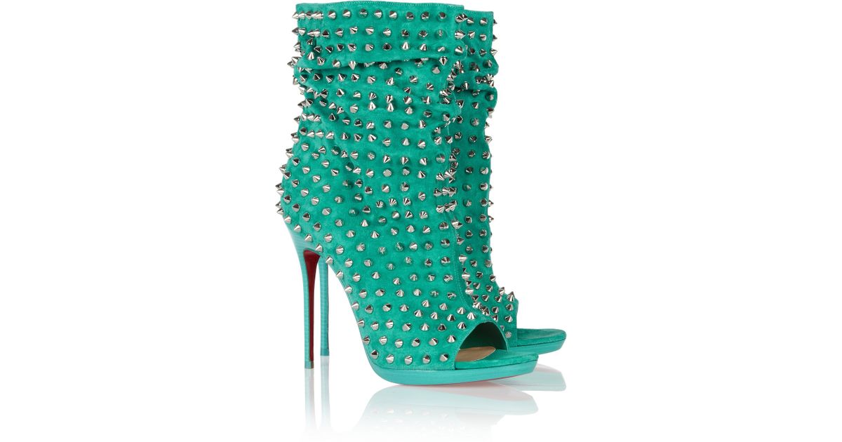 Christian louboutin Guerilla 120 Studded Suede Ankle Boots in Blue ...