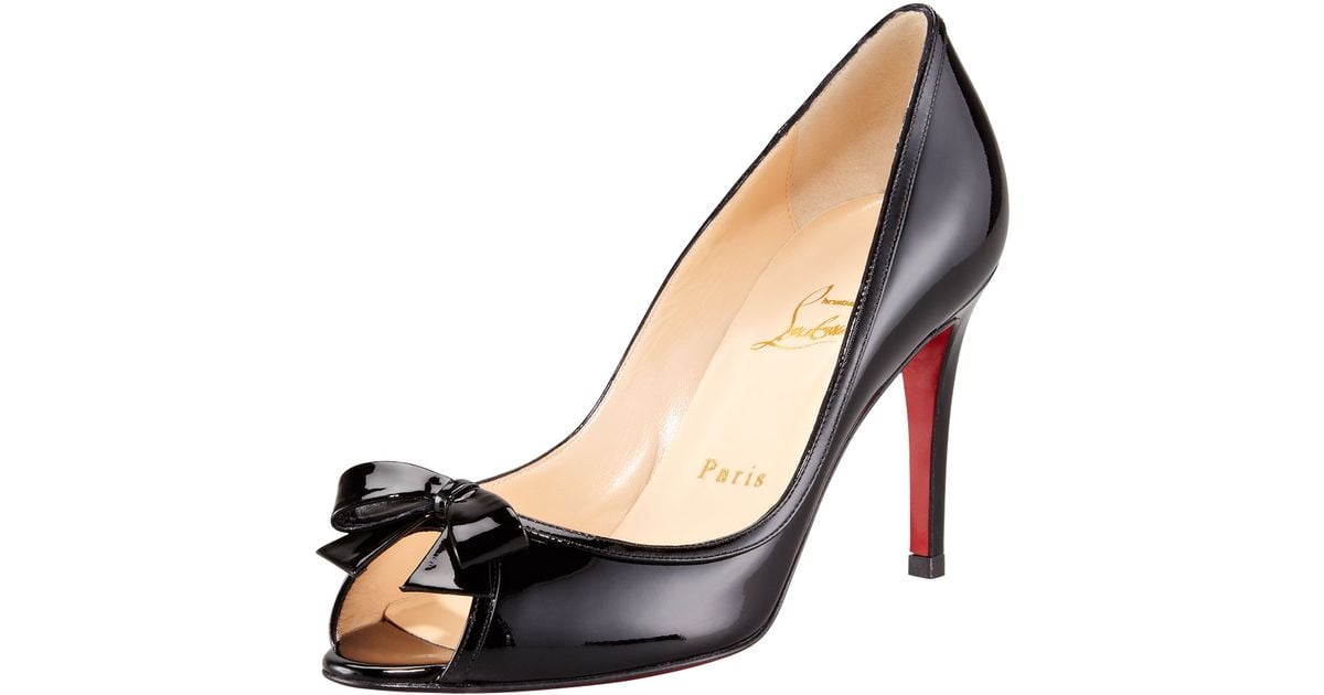 Christian louboutin Milady Patent Leather Bow Peeptoe Red Sole ...  