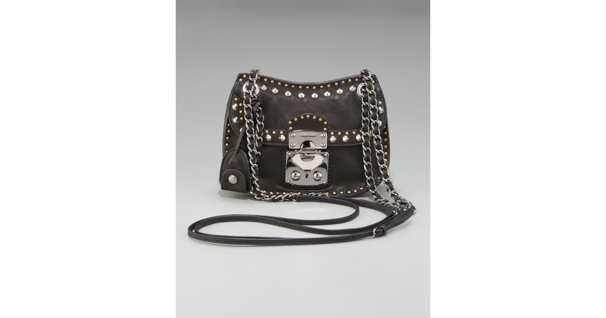 Lyst Miu Studded Crossbody Bag Small In Black