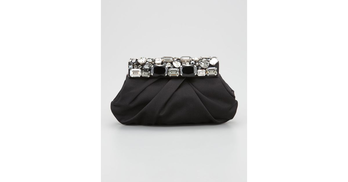 Prada Jeweled Satin Clutch Bag in Black (nero) | Lyst  