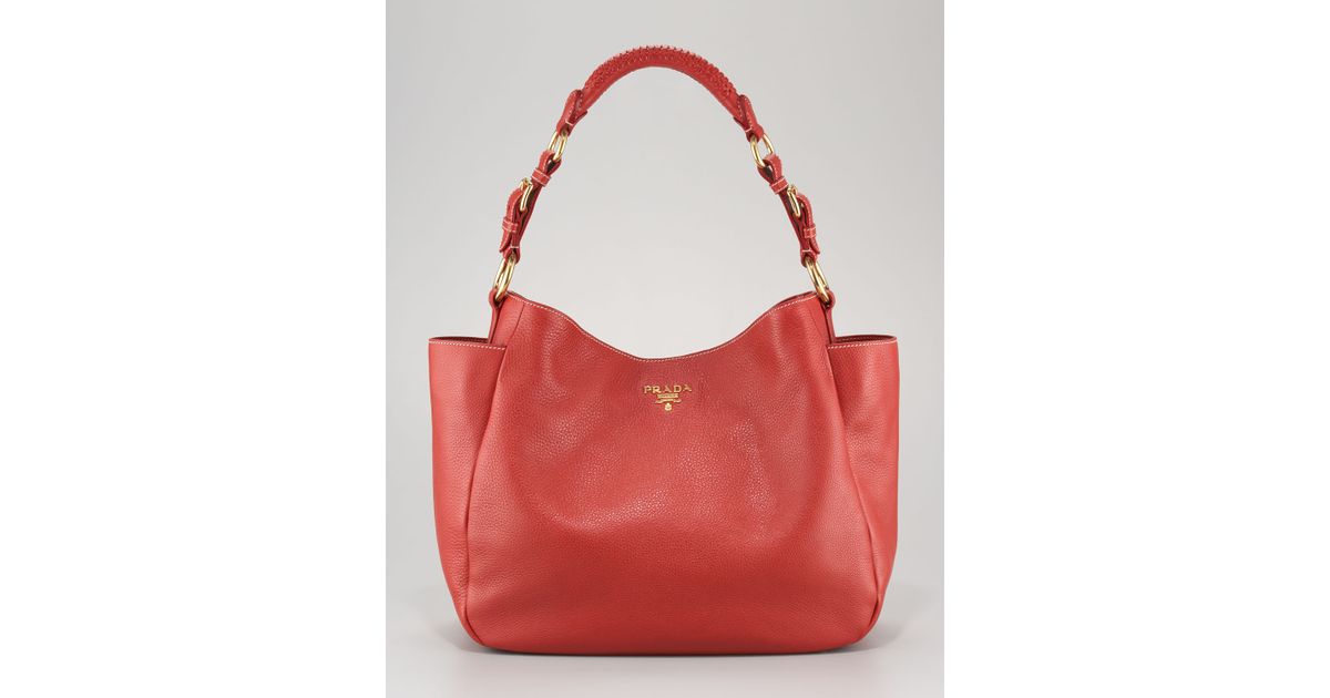 Prada Vitello Daino Pocket Hobo Bag in Red (rosso) | Lyst