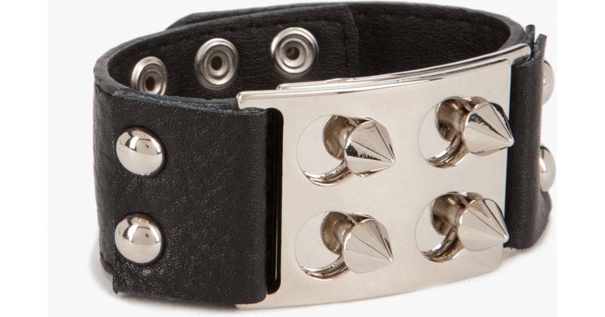 Lyst Bebe Leather Spike Bracelet In Black