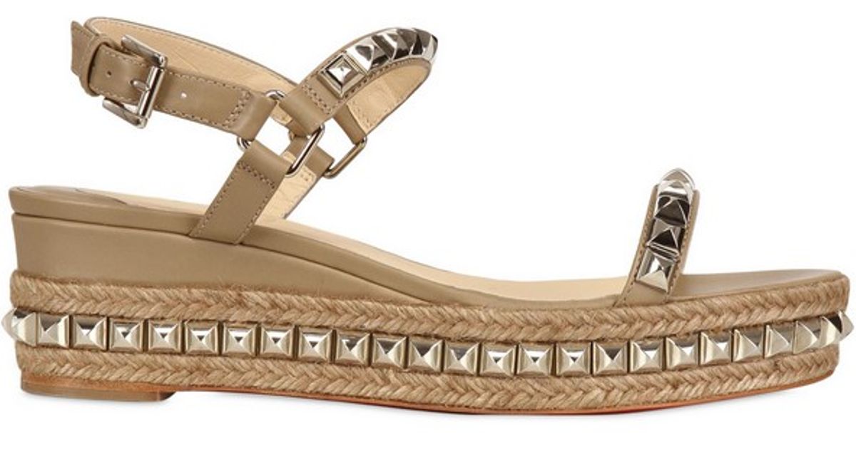 Christian louboutin 60mm Cataclou Calfskin Rope Wedges in Beige ...