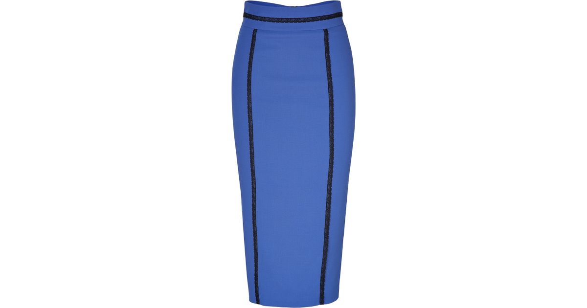 Lyst L'Wren Scott High Waisted Pencil Skirt with Lace Trim in Blue