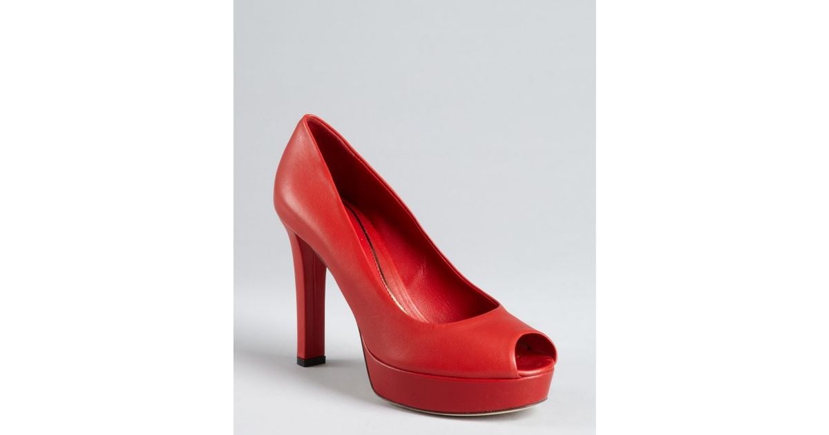gucci red heels with strap