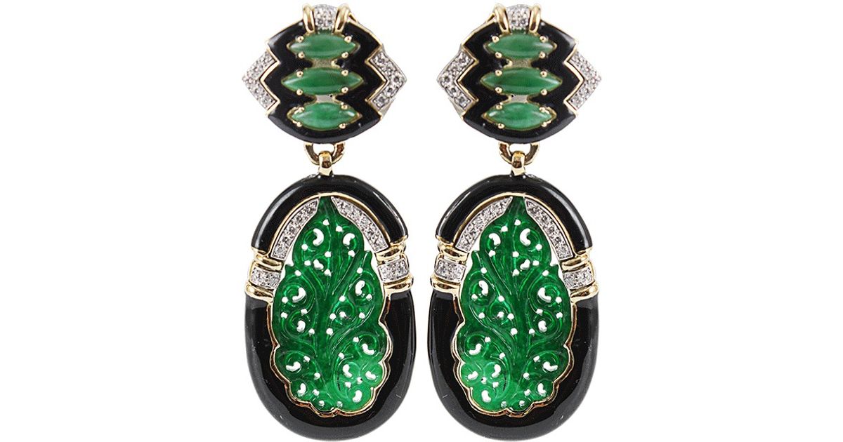 Lyst David Webb Diamond And Black Enamel Carved Jade Earrings In Green
