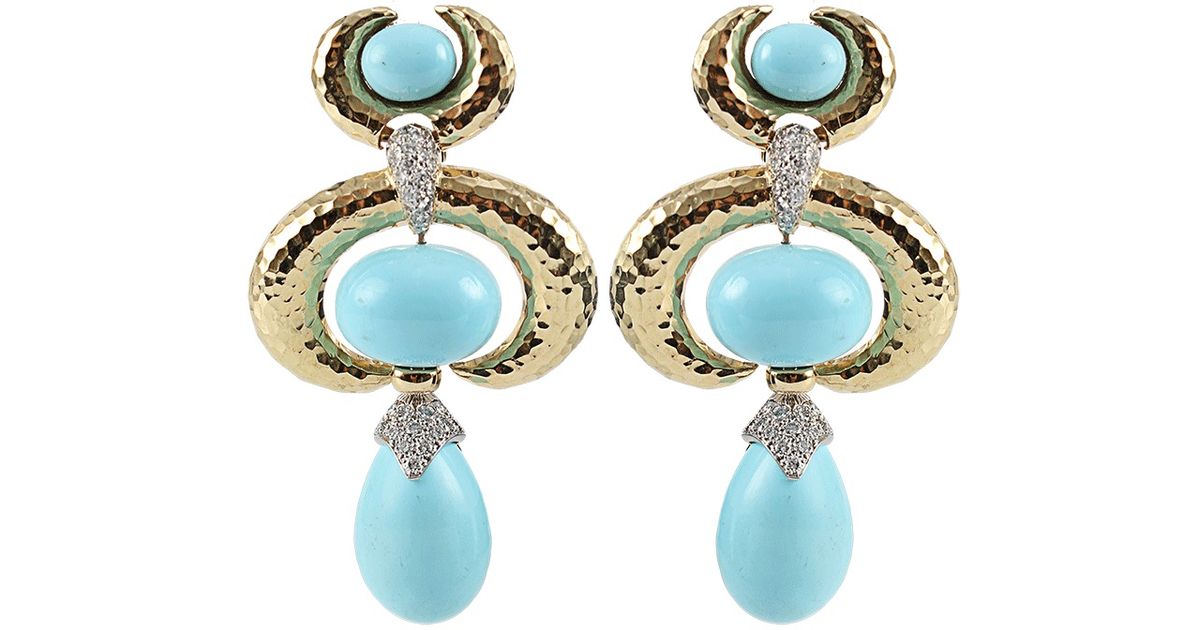 Lyst David Webb Turquoise Earrings With Diamonds In Blue