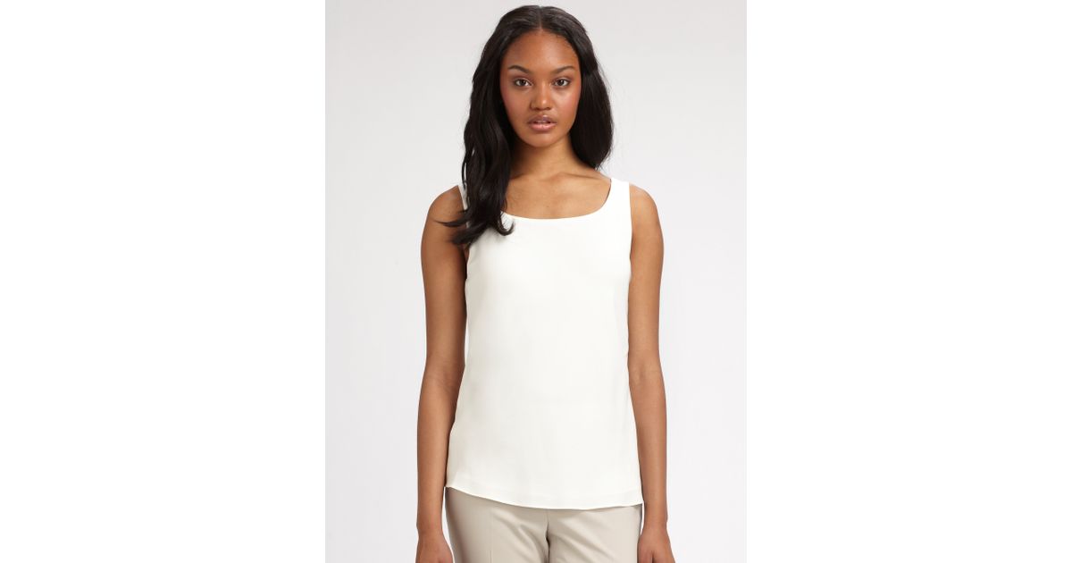 Lafayette 148 New York Silk Double Georgette Bias Tank Top In White Lyst 