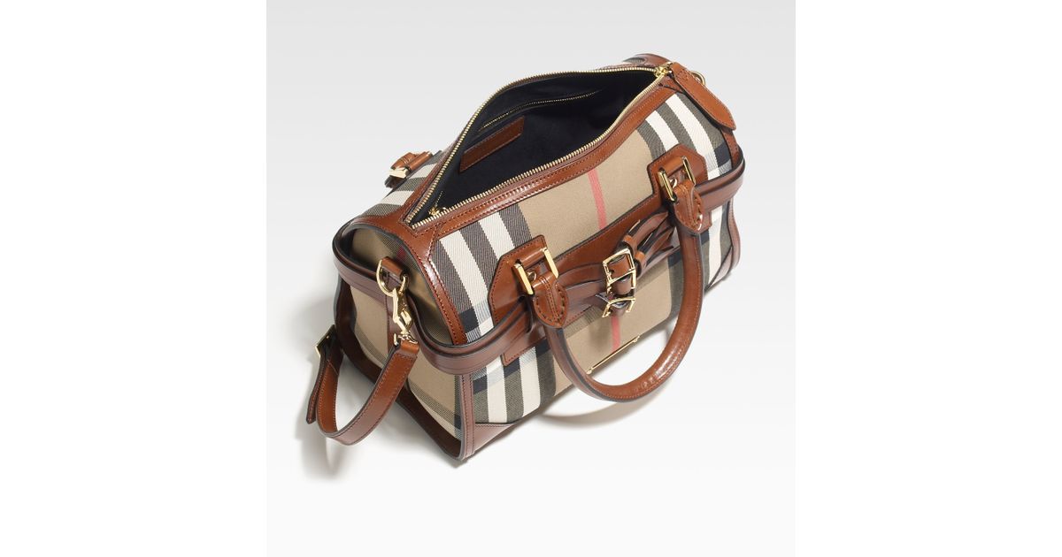 Lyst - Burberry Large Check Satchel in Brown