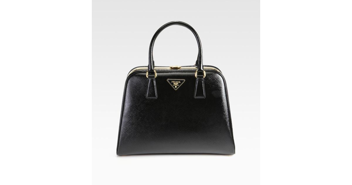 Prada Saffiano Vernice Frame Pyramid Tophandle Bag in Black | Lyst