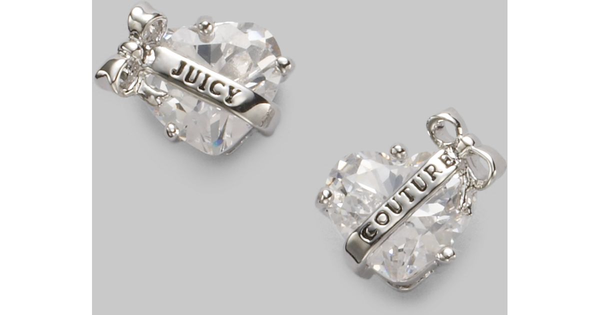 Lyst Juicy Couture Heart Banner Stud Earringssilver In Metallic