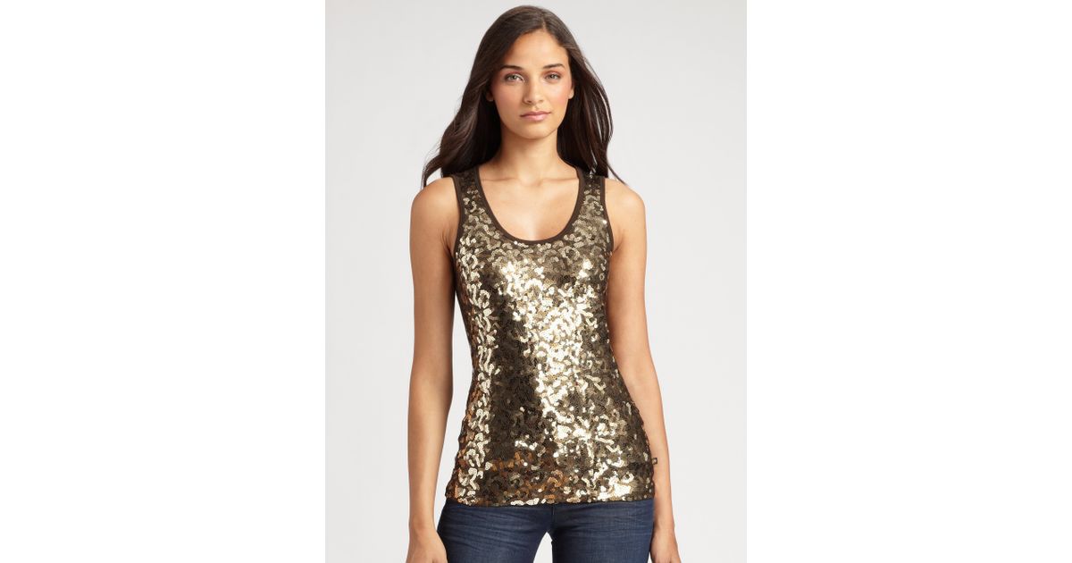 Lyst - Michael Michael Kors Sequined Camouflage Tank Top in Metallic