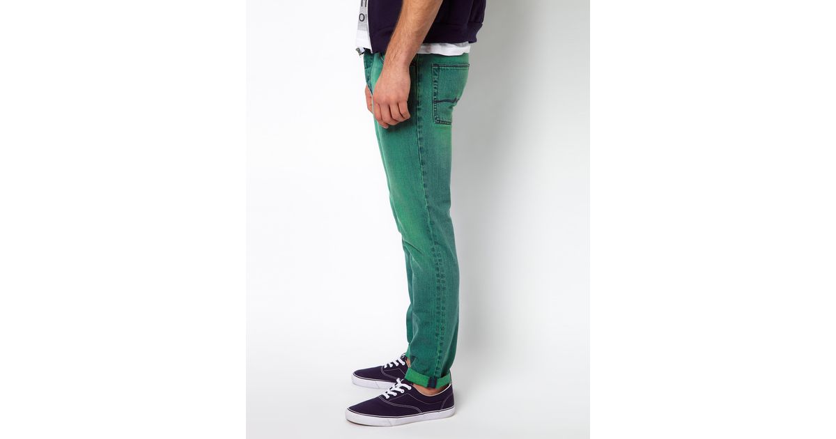 Lyst Asos Slim Jeans With Acid Wash In Green For Men