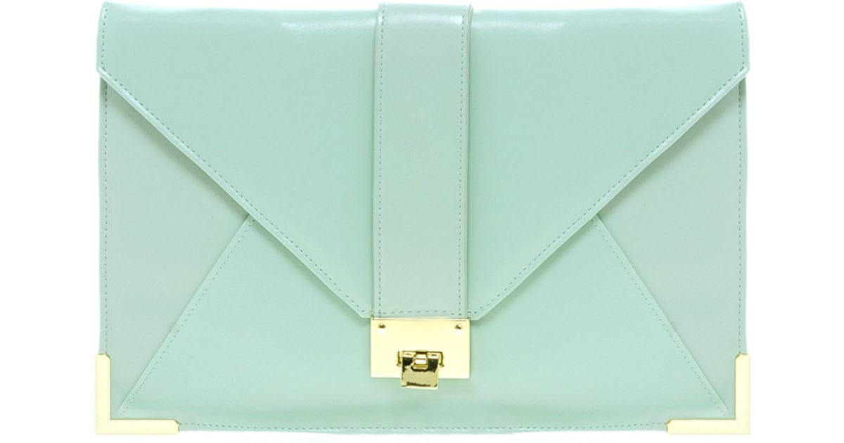 Lyst Asos Clutch Bag With Strap And Ing In Green