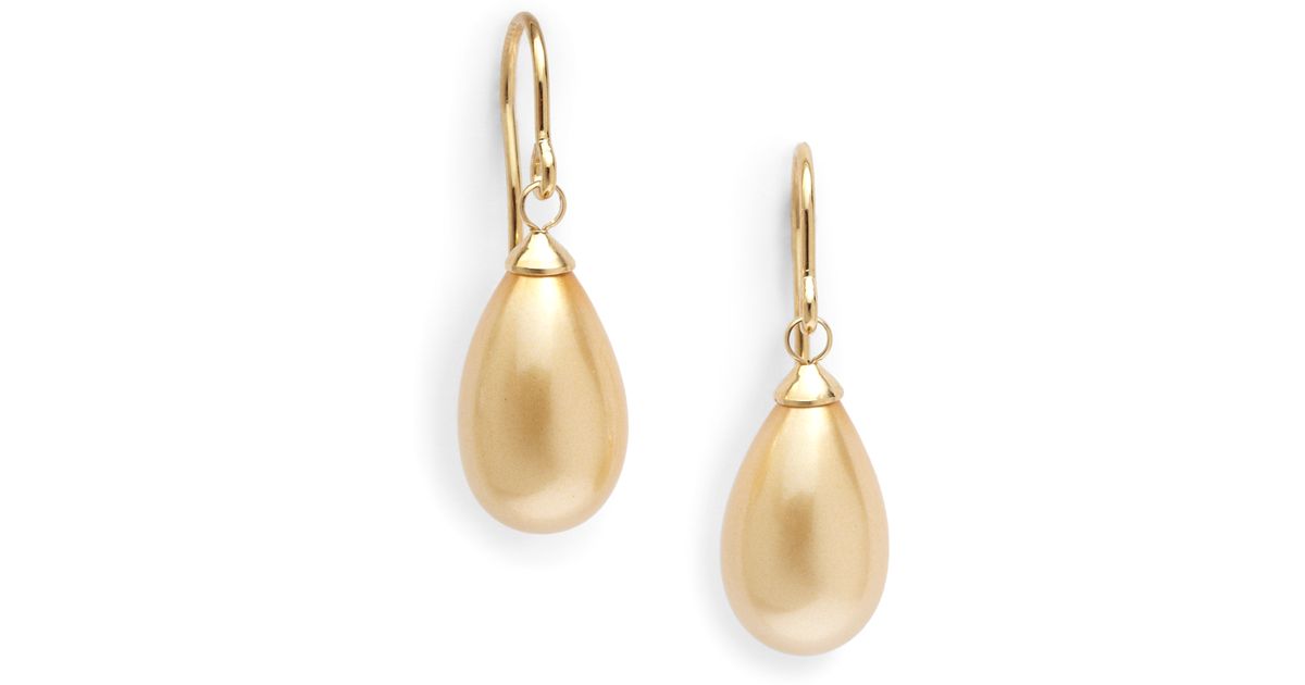 Lyst Majorica 10mm Champagne Teardrop Pearl Earrings In Metallic