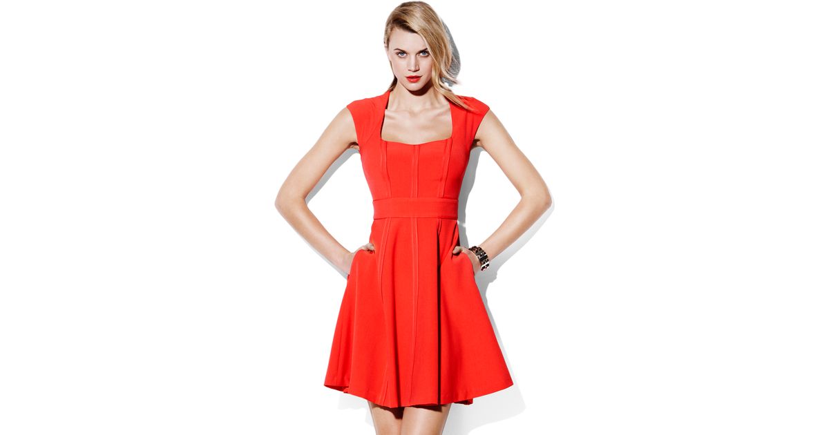 Lyst - Vince Camuto Fit and Flare Open Seam Dress in Orange