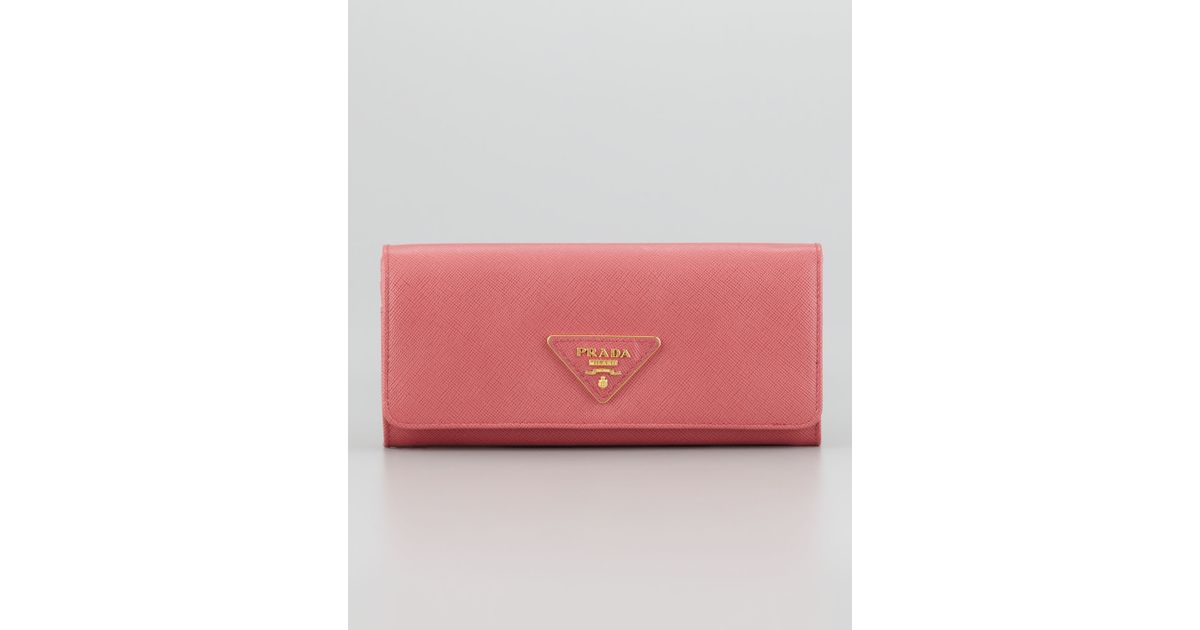 prada wallet price - Prada Saffiano Triangle Continental Flap Wallet in Pink | Lyst