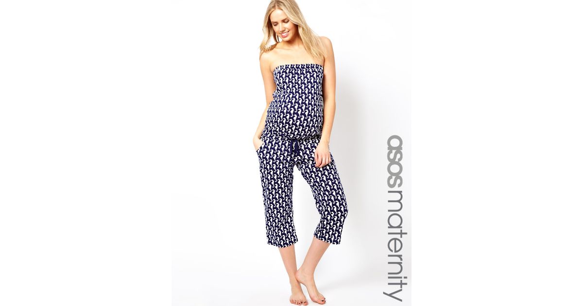 Lyst Asos Maternity Jersey Beach Jumpsuit in Seahorse Print in Blue