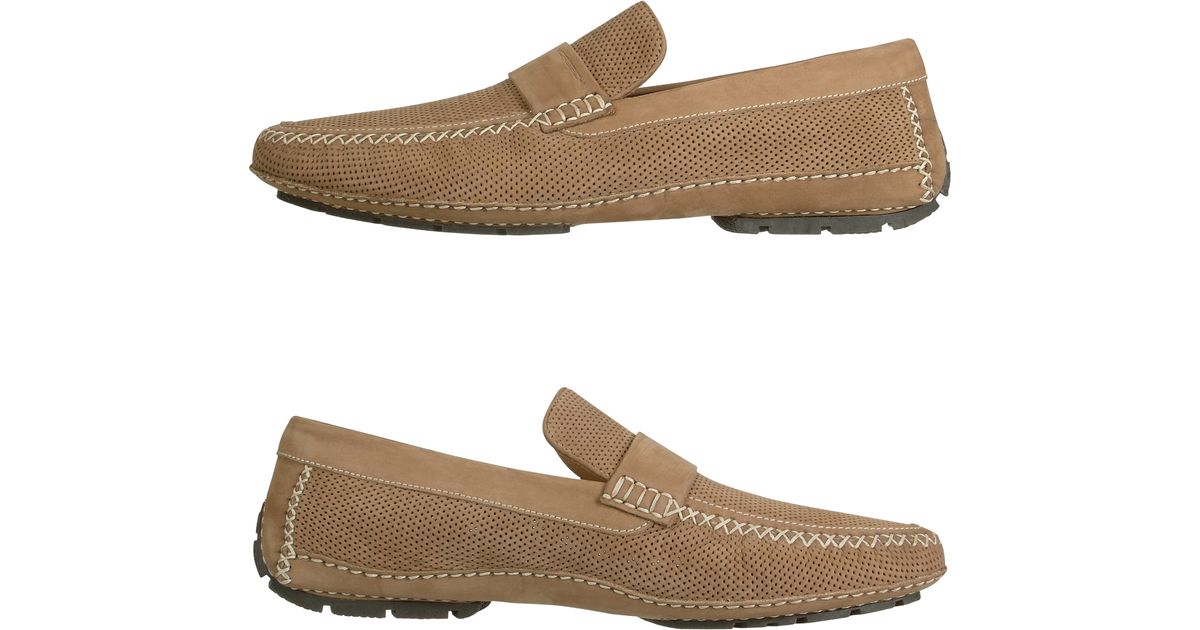 Moreschi Portofino Tan Perforated Suede Driver Shoes in Brown for Men